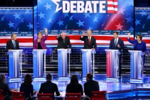 Image: Democratic Presidential Candidates Debate In Las Vegas Ahead Of Nevada Caucuses